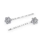 2028 Silver-tone Crystal Flower Bobby Pin