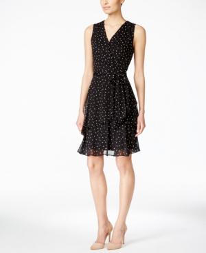 Tahari Asl Sleeveless Dot-print Layered Dress