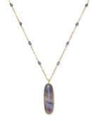 Paul & Pitu Naturally 14k Gold-plated Oval Gray Stone And Cultured Freshwater Pearl Pendant Necklace