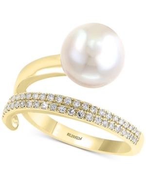 Effy Cultured Freshwater Pearl (10mm) & Diamond (1/5 Ct. T.w.) Wrap Ring In 14k Gold