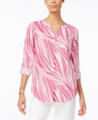 Jm Collection Wavy-print Roll-tab Blouse, Only At Macy's