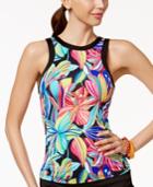 24th & Ocean Palmia Tropical-print High-neck Underwire Tankini Top Women's Swimsuit