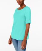 Karen Scott Petite Zip-detail Top, Only At Macy's