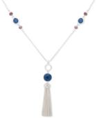 Nine West Silver-tone Blue Stone & Chain Tassel Pendant Necklace