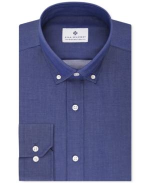 Ryan Seacrest Distinction Men's Slim-fit Non-iron Indigo Colorblocked-collar Dress Shirt, Only At Macy's