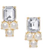 Charter Club Gold-tone Imitation Pearl & Crystal Stud Earrings, Created For Macy's