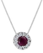 Ruby (3/5 Ct. T.w.) And Diamond (1/5 Ct. T.w.) Halo Pendant Necklace In 14k White Gold