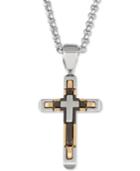 Men's Tricolor Cross 24 Pendant Necklace In Stainless Steel & Black And Yellow Ion-plate