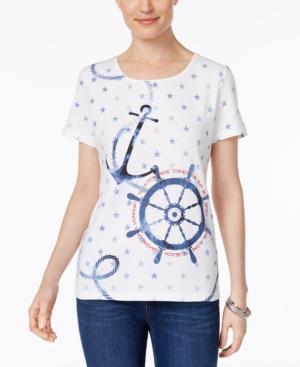 Karen Scott Nautical-print Cotton T-shirt, Only At Macy's