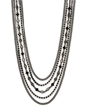 Dkny Black-tone Crystal & Stone Multi-strand 32 Statement Necklace, Created For Macy's