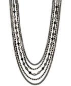 Dkny Black-tone Crystal & Stone Multi-strand 32 Statement Necklace, Created For Macy's