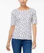 Charter Club Cotton Elbow-sleeve Print Top, Created For Macy's