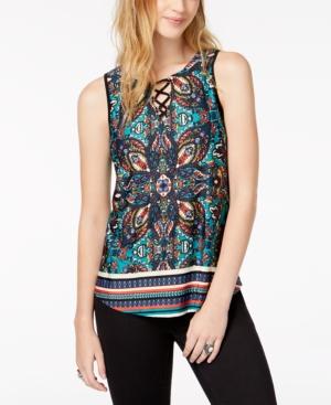 Bcx Juniors' Printed Lace-up Top