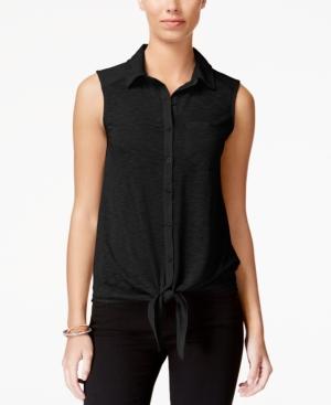 Almost Famous Juniors' Slub-knit Tie-front Top