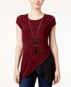 Bcx Juniors' Space-dyed Asymmetrical Top With Necklace