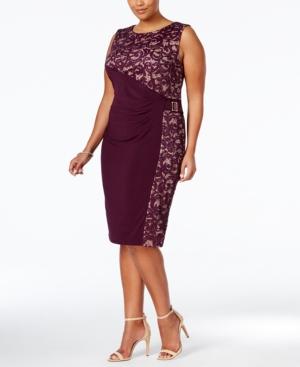 R & M Richards Plus Size Lace Panel Satin Sheath Dress