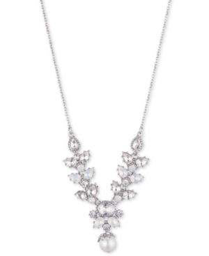 Marchesa Silver-tone Crystal & Imitation Pearl Lariat Necklace