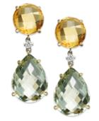 14k Gold Earrings, Citrine (6-5/8 Ct. T.w.), Green Amethyst (16 Ct. T.w.) And Diamond (1/10 Ct. T.w.) Drop Earrings