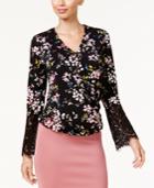 Thalia Sodi Floral-print Lace-sleeve Top, Created For Macy's