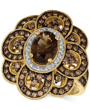 Le Vian Chocolatier Chocolate Quartz (1 Ct. T.w.) & Diamond (1 Ct. T.w.) Floral Ring In 14k Gold