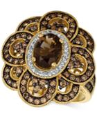 Le Vian Chocolatier Chocolate Quartz (1 Ct. T.w.) & Diamond (1 Ct. T.w.) Floral Ring In 14k Gold
