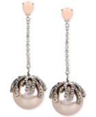 Betsey Johnson Silver-tone Imitation Pearl And Pave Seaweed Crystal Chain Drop Earrings
