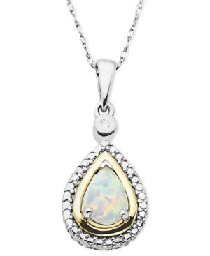 14k Gold And Sterling Silver Necklace, Opal (3/8 Ct. T.w.) And Diamond Accent Teardrop Pendant