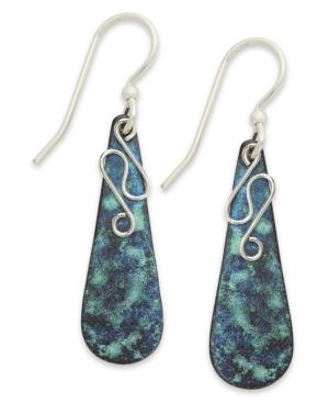 Jody Coyote Patina Bronze Earrings, Blue Teardrop Squiggle Earrings