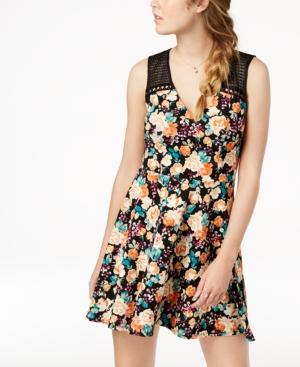 Trixxi Juniors' Mesh-trim Fit & Flare Dress