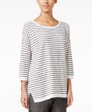 Eileen Fisher Petite Striped Bateau-neck Sweater