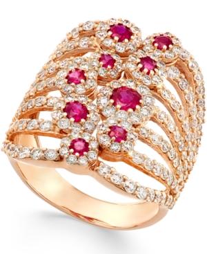 Ruby (1 Ct. T.w.) And Diamond (2-1/6 Ct. T.w.) Ring In 14k Rose Gold