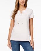 Charter Club Embroidered Lace-up T-shirt, Created For Macy's