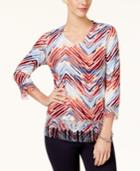 Alfred Dunner Gypsy Moon Chevron Fringed Top