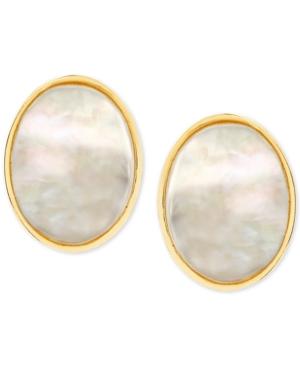 Mother-of-pearl Oval Stud Earrings In 14k Gold