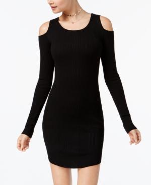 Planet Gold Juniors' Ribbed Lace-up Cold-shoulder Dress