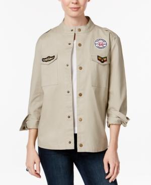 7 Sisters Juniors' Cotton Patched Military Jacket