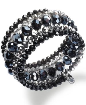 Inc International Concepts Silver-tone Jet And Metallic Beaded Coil Bracelet, Created For Macy's