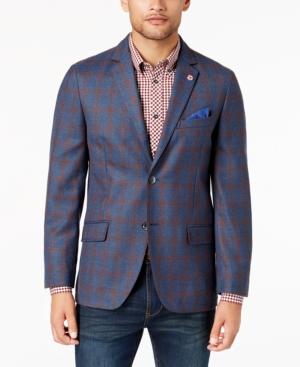 Ben Sherman Men's Slim-fit Blue/red Windowpane Plaid Sport Coat