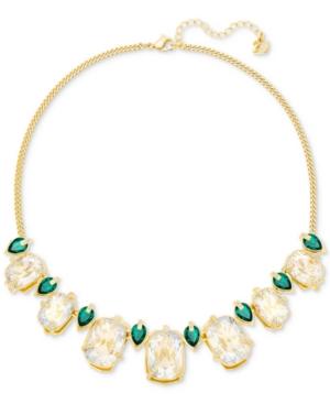 Swarovski Gold-tone Green & Clear Crystal Statement Necklace