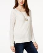 Lucky Brand Contrast-sleeve Drapey Pullover Top