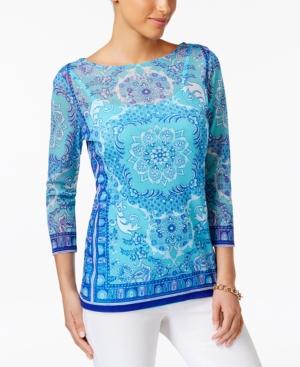 Charter Club Sheer Medallion-print Top, Created For Macy's