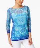 Charter Club Sheer Medallion-print Top, Created For Macy's