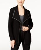 Jm Collection Faux-leather-trim Cardigan, Only At Macy's