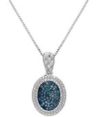 Blue Diamond Oval Pendant Necklace In Sterling Silver (1/4 Ct. T.w.)