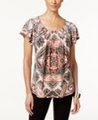 Style & Co. Printed Pleat Neck Top, Only At Macy's