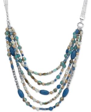 Nine West Silver-tone Multi-row Beaded Collar Necklace