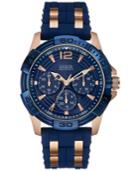 Guess Men's Rose Gold-tone And Blue Silicone Strap Watch 43mm U0366g4