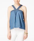American Rag Juniors' Embroidered Denim Halter Top, Only At Macy's