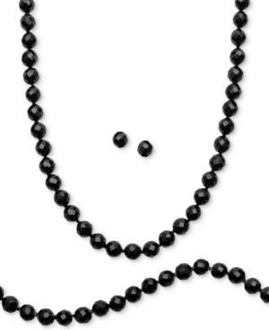 Sterling Silver Set, Faceted Onyx (8mm) Necklace, Bracelet And Stud Earrings