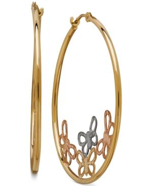 Tri-color Butterfly Hoop Earrings In 10k Gold